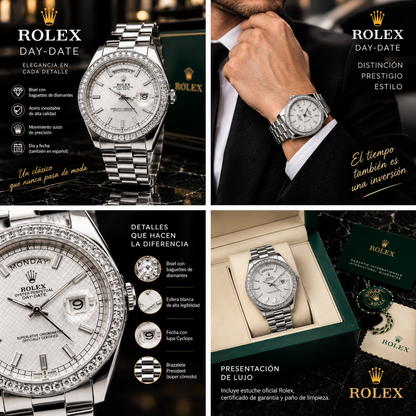 Rolex Day-Date Baguette Plateado-Blanco