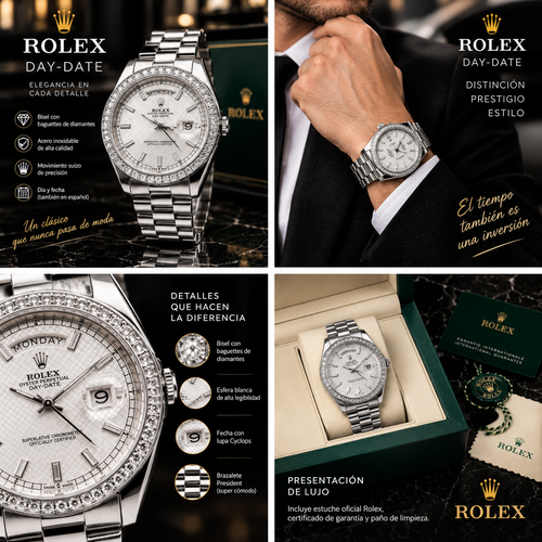 Rolex Day-Date Baguette Plateado-Blanco