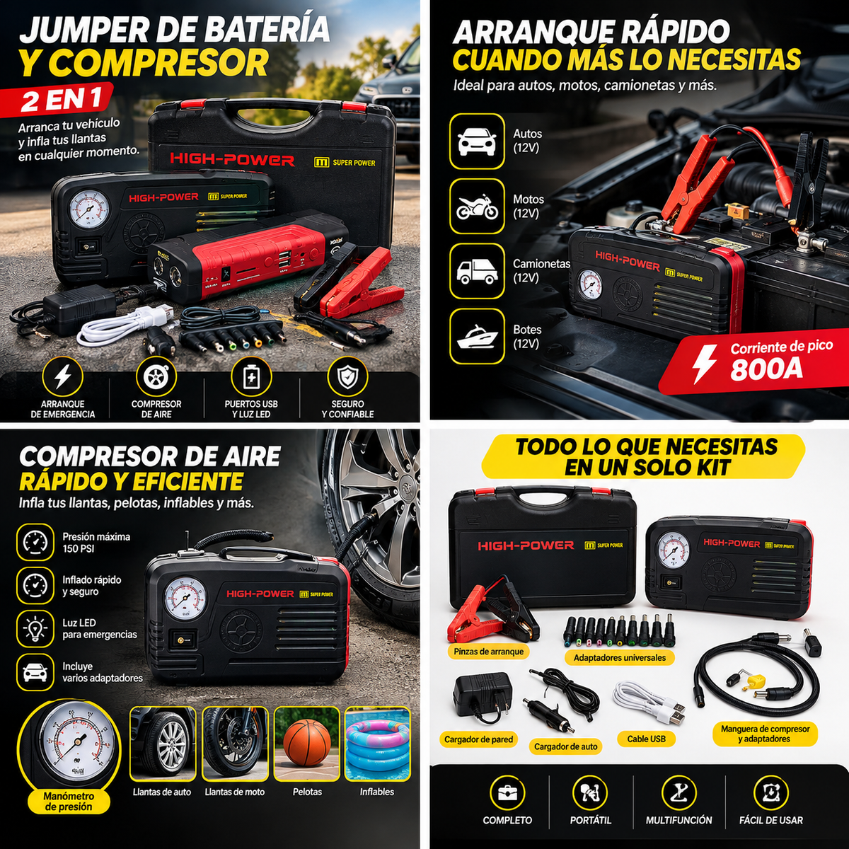 JUMPER DE BATERÍA Y COMPRESOR