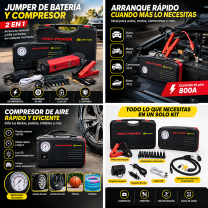 JUMPER DE BATERÍA Y COMPRESOR