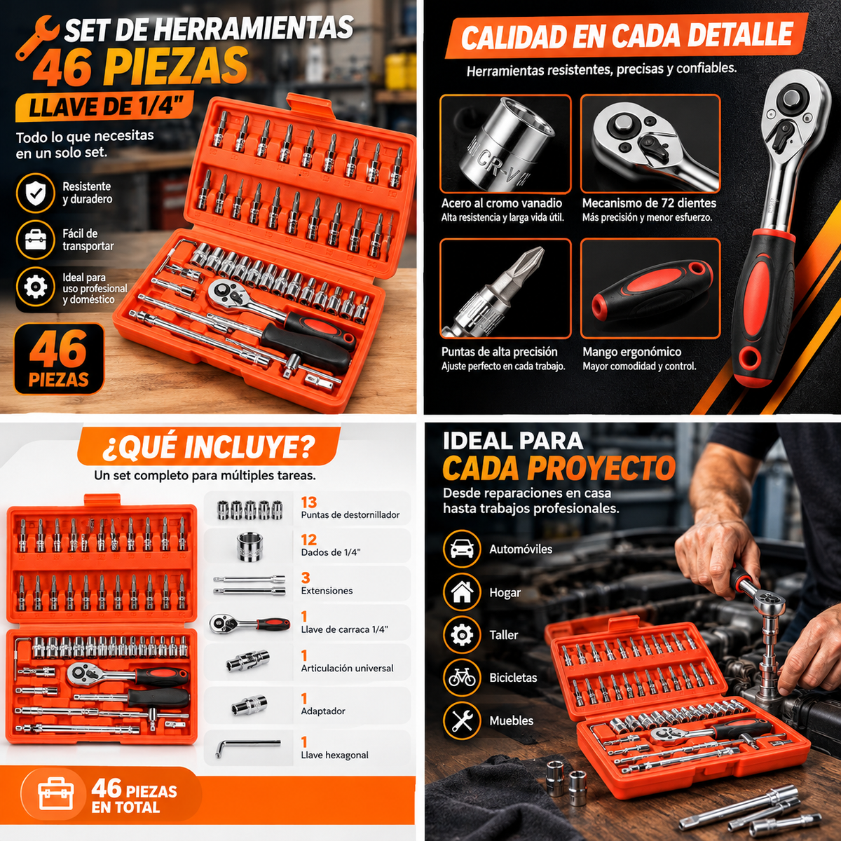 SET DE HERRAMIENTAS 46 LLAVE DE 1/4