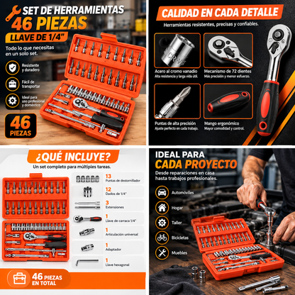 SET DE HERRAMIENTAS 46 LLAVE DE 1/4