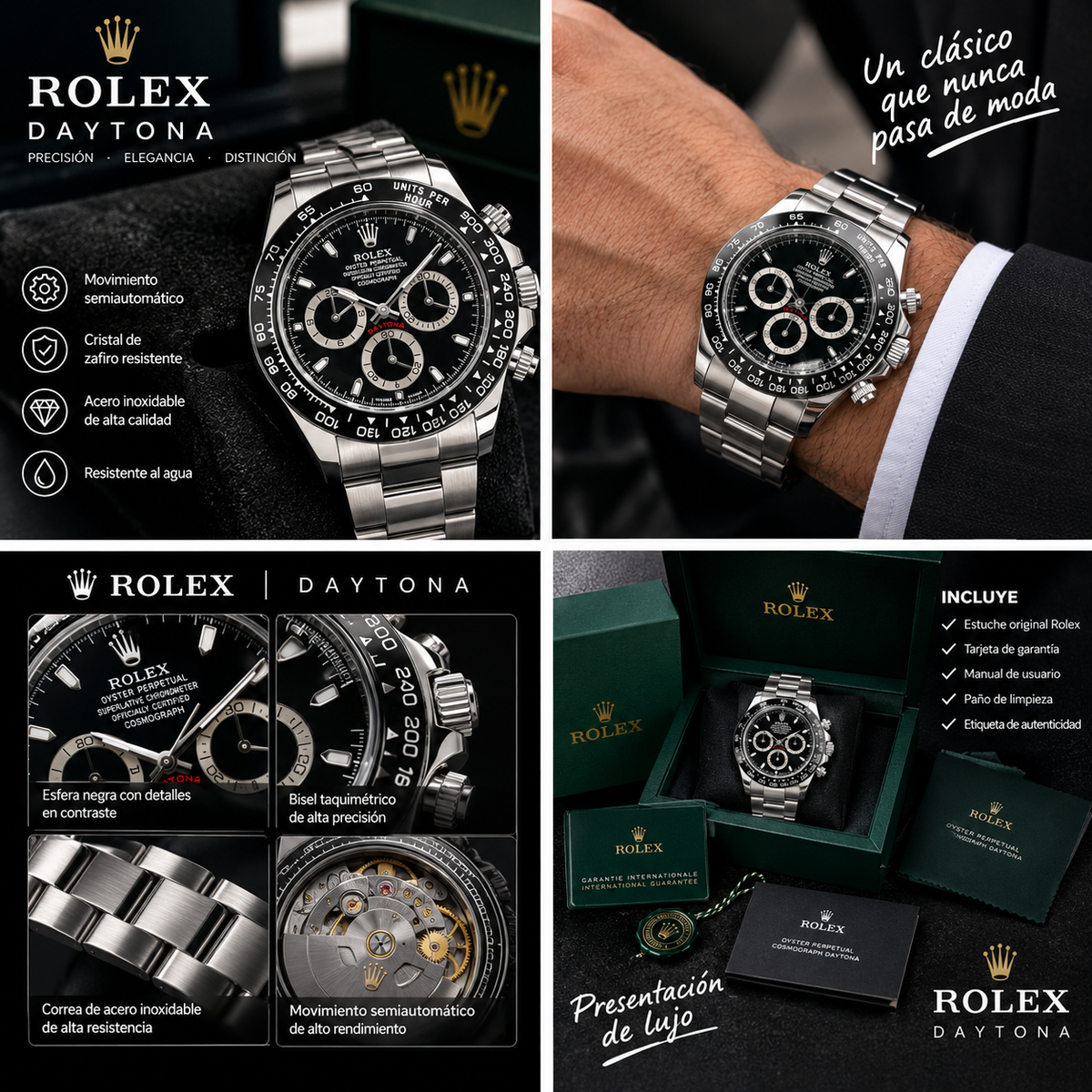 ROLEX DAYTONA SEMIAUTOMATICO PLATEADO-NEGRO