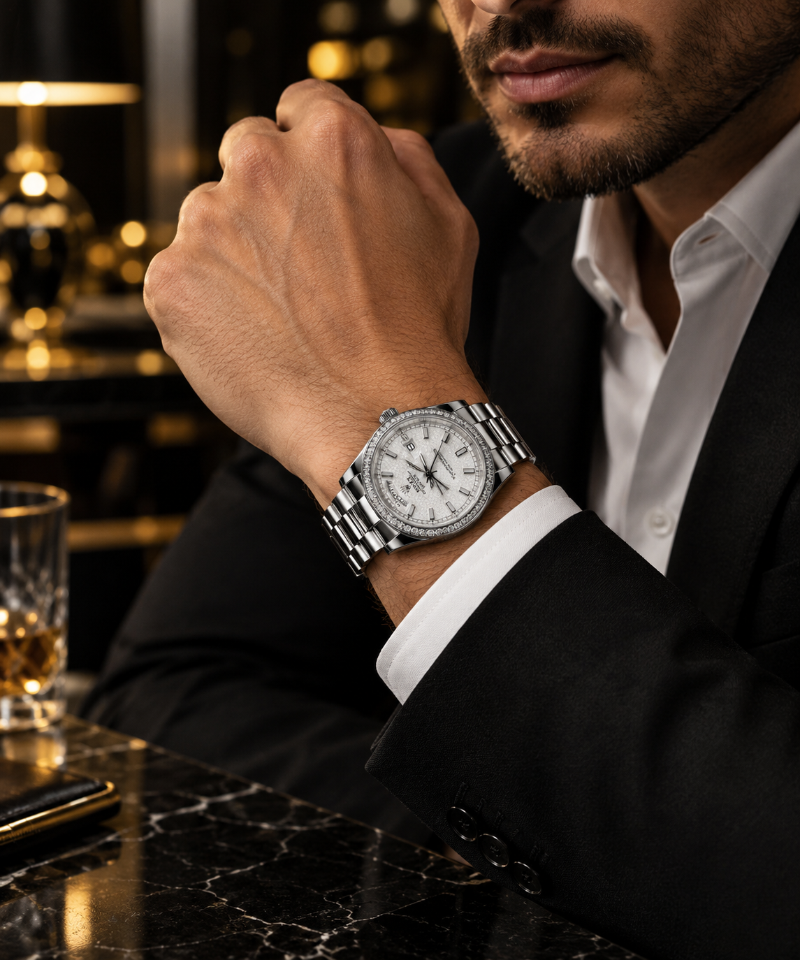 Rolex Day-Date Baguette Plateado-Blanco