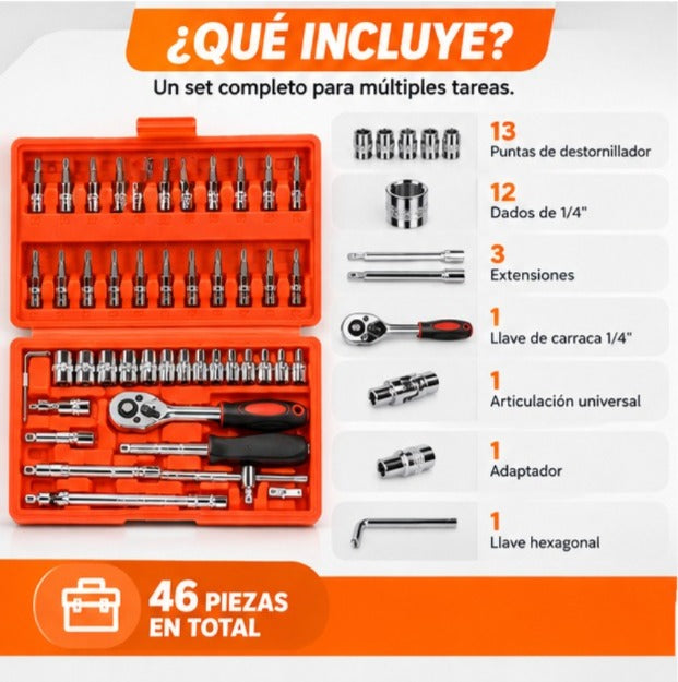 SET DE HERRAMIENTAS 46 LLAVE DE 1/4
