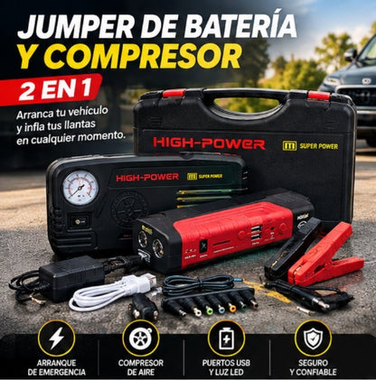 JUMPER DE BATERÍA Y COMPRESOR