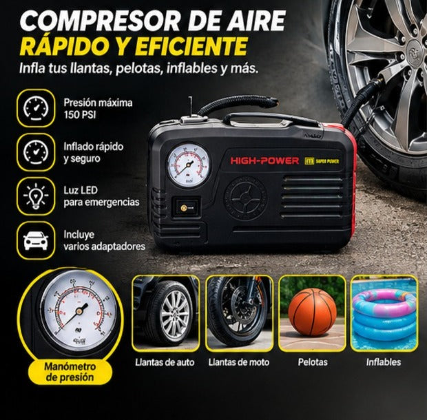 JUMPER DE BATERÍA Y COMPRESOR