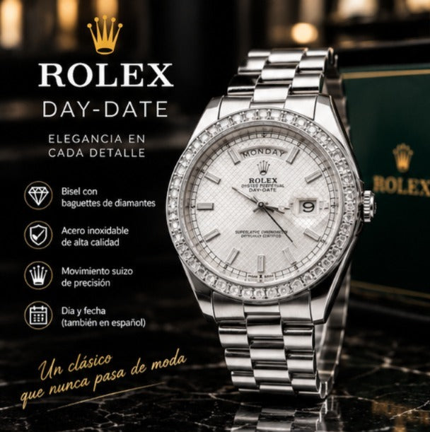 Rolex Day-Date Baguette Plateado-Blanco