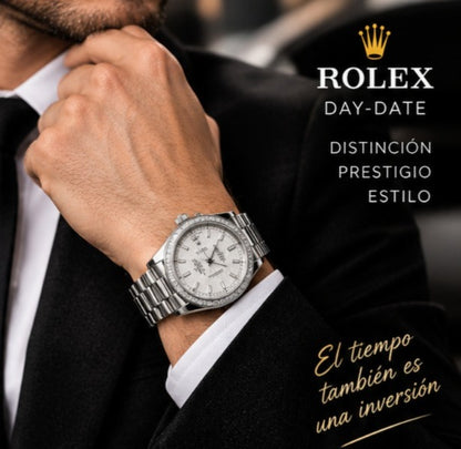 Rolex Day-Date Baguette Plateado-Blanco
