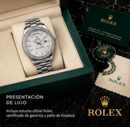 Rolex Day-Date Baguette Plateado-Blanco