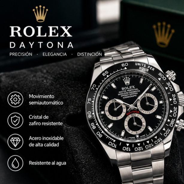 ROLEX DAYTONA SEMIAUTOMATICO PLATEADO-NEGRO